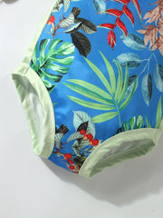 2pcs Toddler Girls Tropical Flowers One Piece Swimsuit & Cap