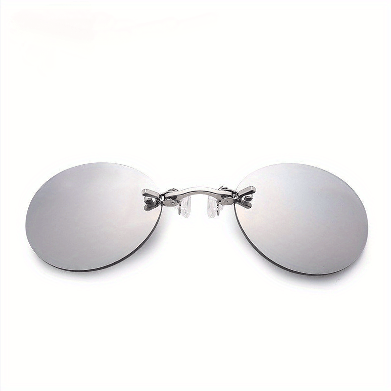 Men's Clip On Round Rimless Flip Up Sunglasses