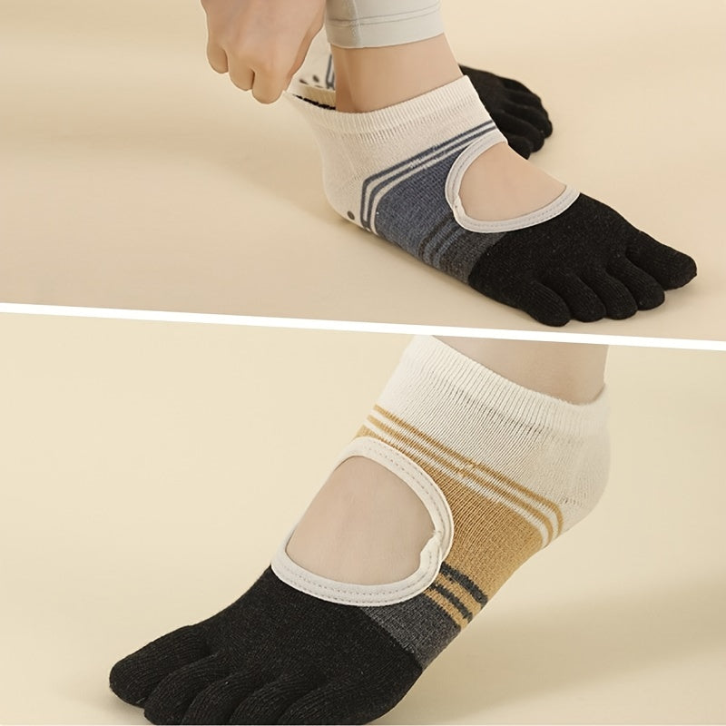 Women's Non Slip Five Toe Yoga Socks Striped Grip Socks