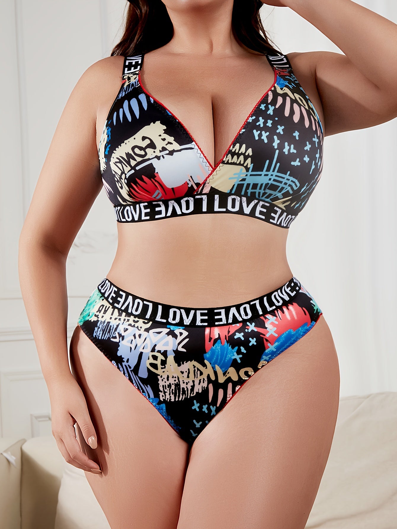 Y2K Graffiti Print Lingerie Set