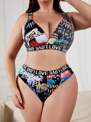 Y2K Graffiti Print Lingerie Set