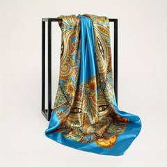 Large Paisley Print Satin Bandana Silk Scarf Women Head Wrap Hair Accessory
