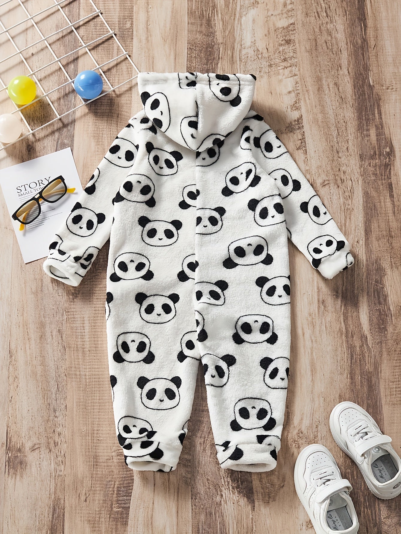 Panda Hooded Jumpsuit Baby Boys Thermal Bodysuit