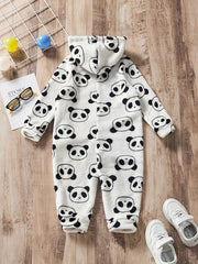 Panda Hooded Jumpsuit Baby Boys Thermal Bodysuit