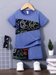 Boys Gamepad Casual T-shirt & Shorts Set for Summer