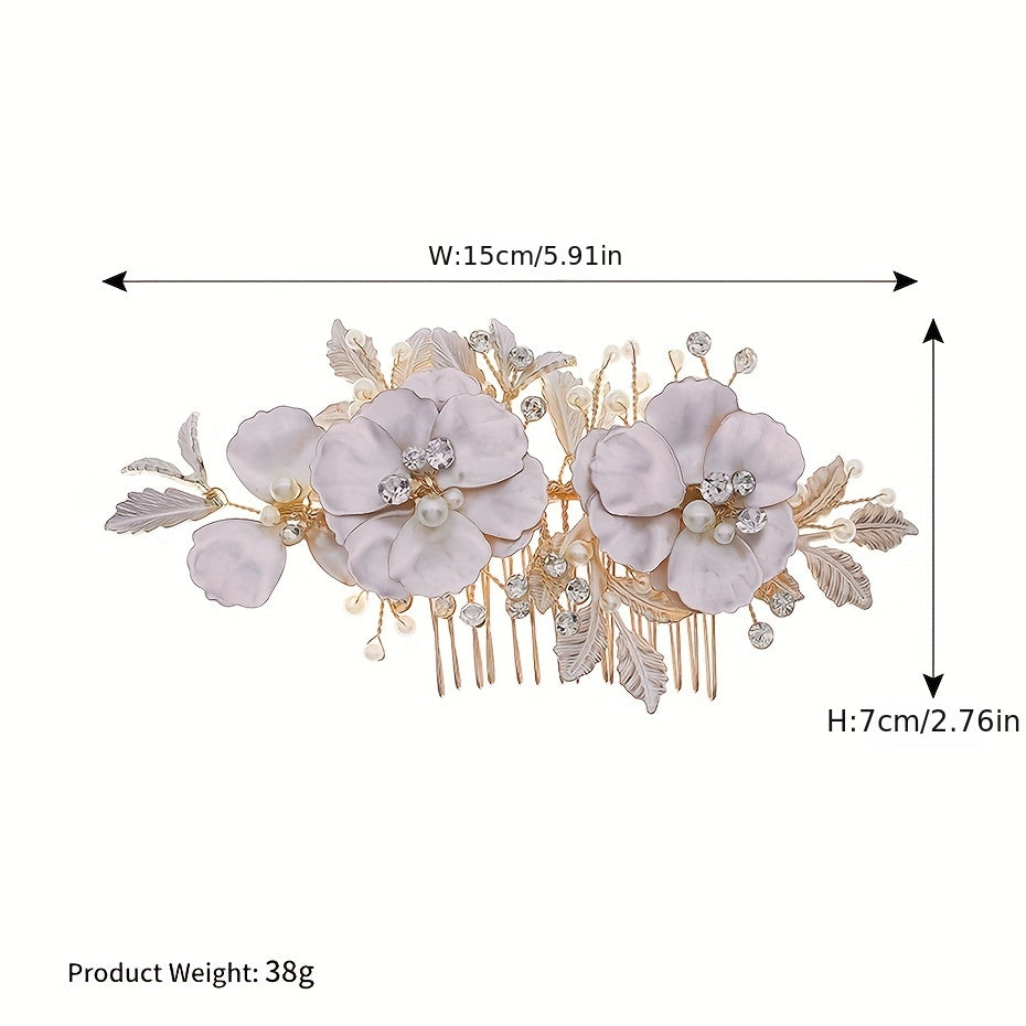 Flower Charm Hair Comb Rhinestone Pearl Bridal Wedding Headwear