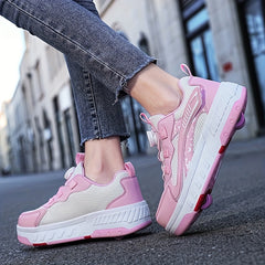 Girl's Mesh Roller Shoes Rotating Buckle Skate Sneakers