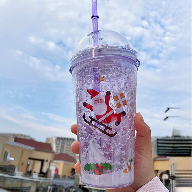 450ml Christmas Pattern Double Layered Straw Water Cup