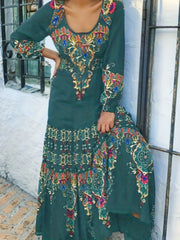 Boho Dress Women's Plus Tribal Print Long Sleeve Scoop Neck Medium Str