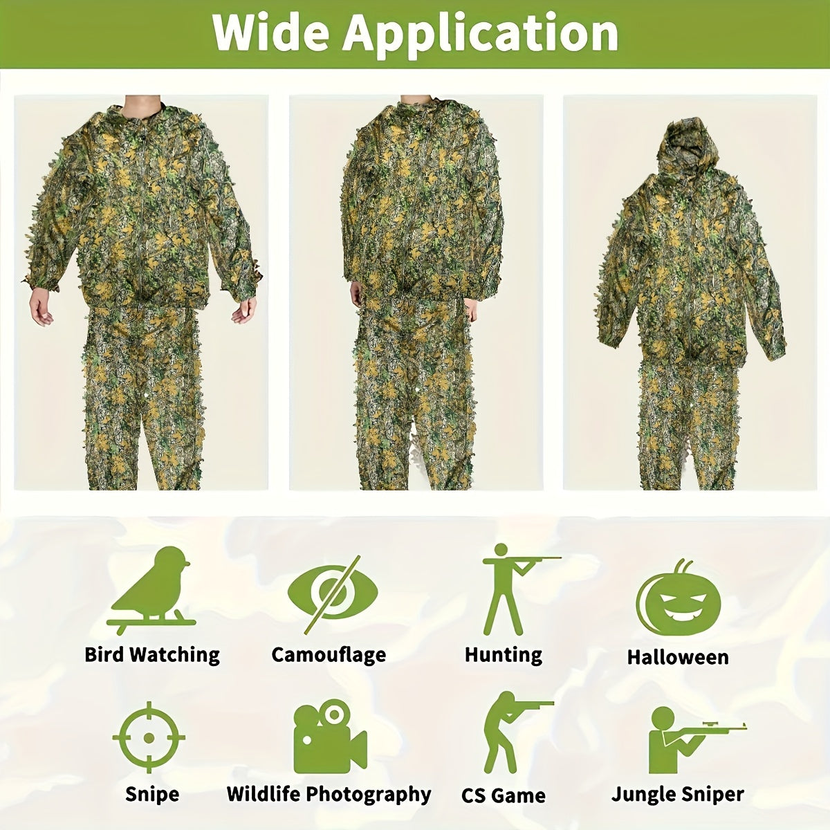 Lightweight Camo 3D Leafy Suit w/ Hood - Stay Hidden & Comfortable Outdoors