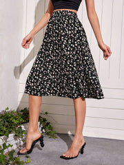 Floral Print Elastic Waist Midi Skirt for Women