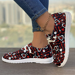Women's Heart & Letter Pattern Boat Shoes Lightweight Slip on Flat Shoes