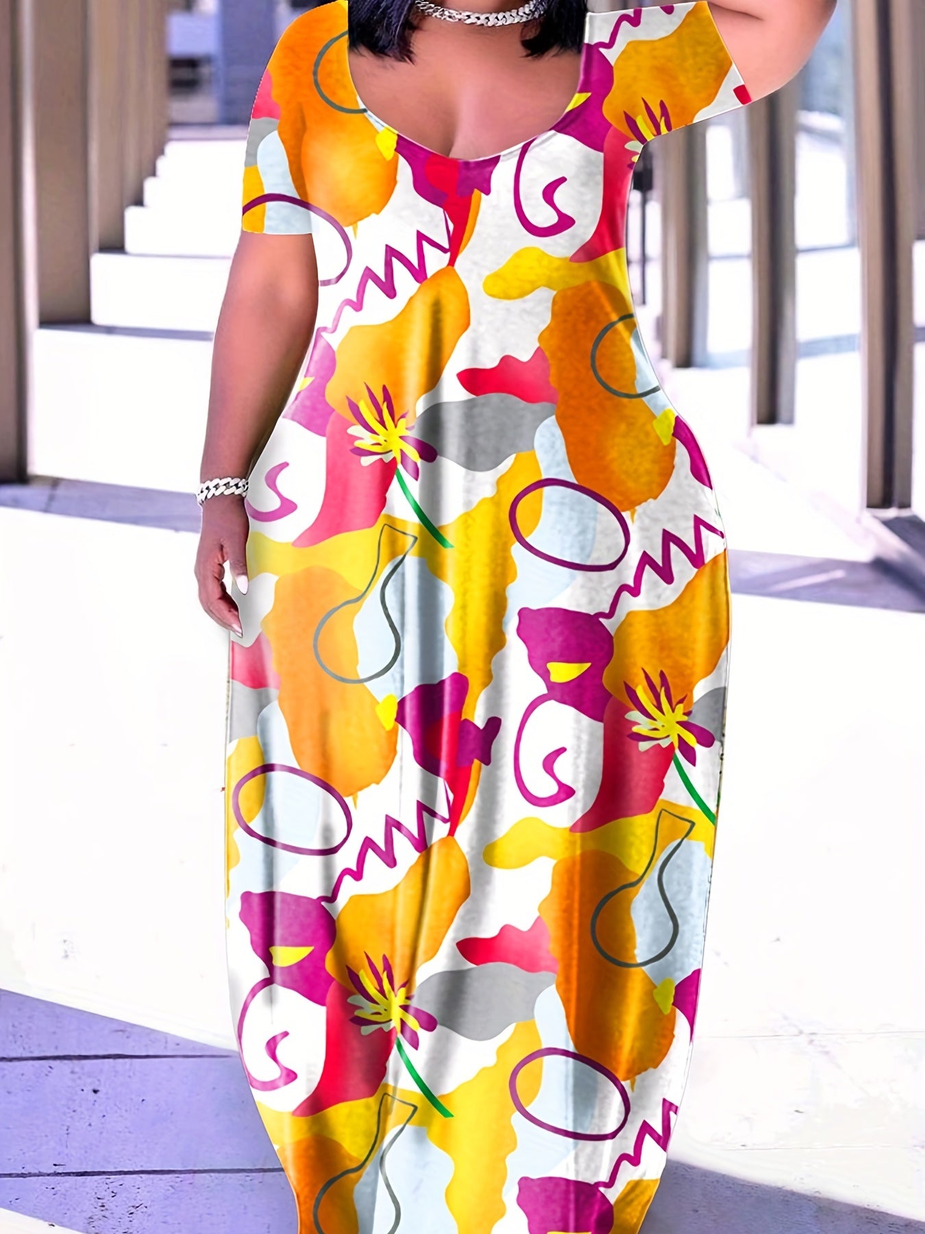 Casual Dress Women's Plus Letter & Heart Print Maxi Dress