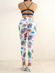 Butterfly & Eye Print Yoga Leggings High Waist Fitness Pants