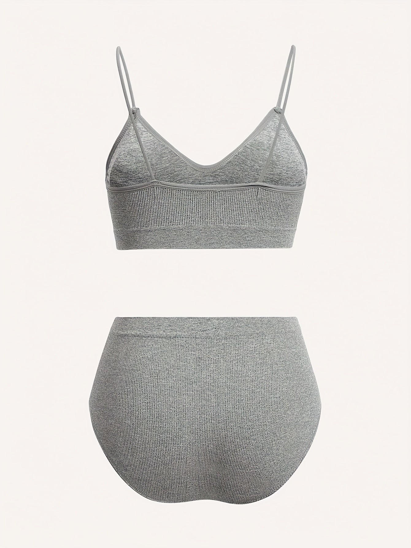 3 Sets Solid Ribbed Bra & Panties Push Up Bra & Elastic Panties Lingerie Set