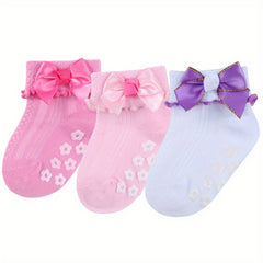 3pairs Bow Decor Non slip Knit Socks Soft Comfortable Breathable Socks