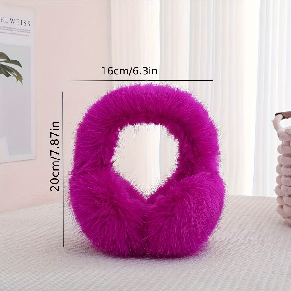 Women's Acrylic Faux Fur Earmuffs, Hand Washable, Warm Ear Protectors, Foldable