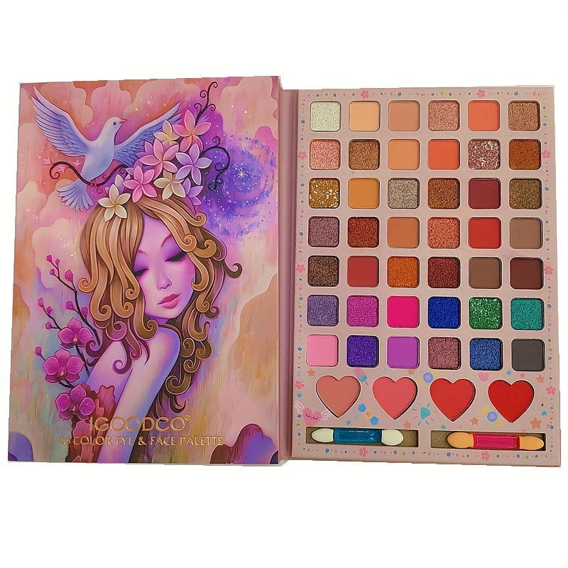 Flower Fairy 46 Colors Eyeshadow Palette Matte Pearly Finish Blush Powder