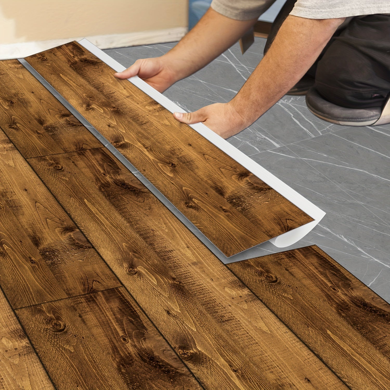 10pcs Grey Wood Floor Tiles - Waterproof & Easy to Install - 15x24cm