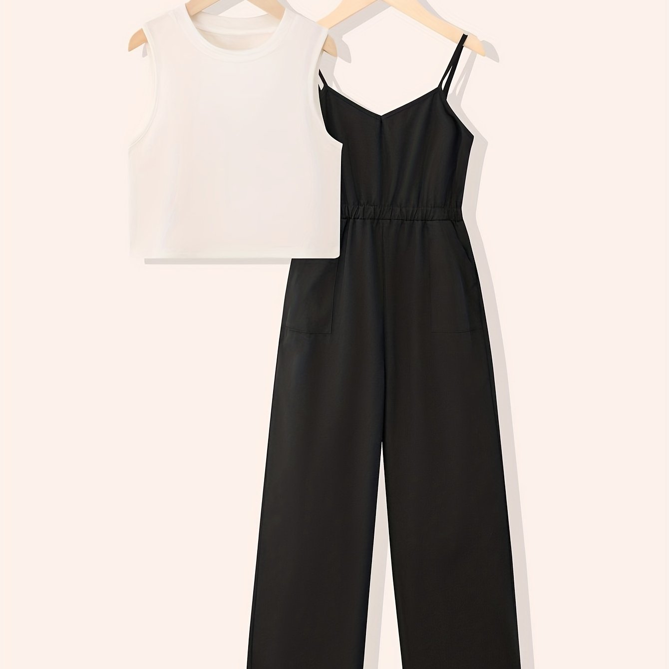 Girl's 2pcs Tank Top & Cami Overalls Set for Summer
