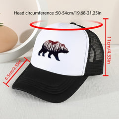 Mesh Print Bear Baseball Cap Sunshade Breathable Peaked Cap Trucker Hat