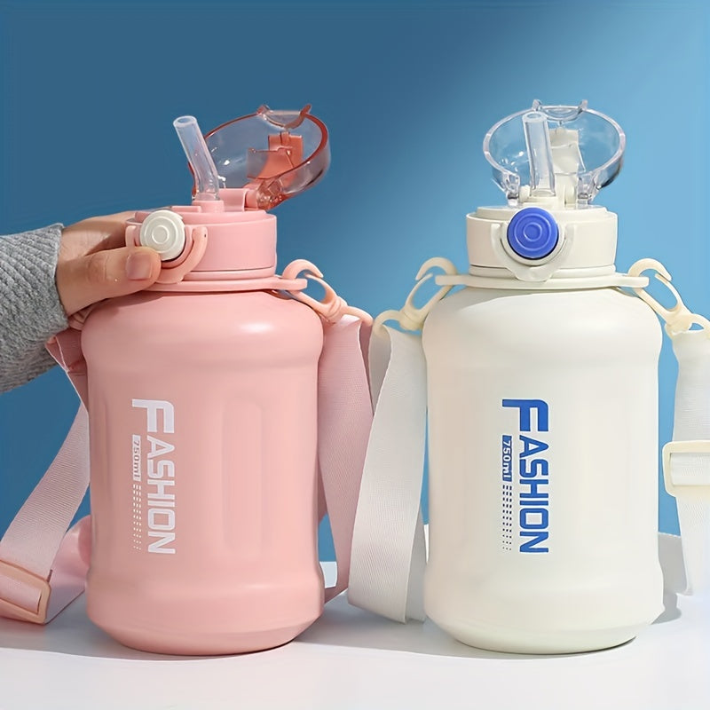Stainless Steel Sports Water Bottle with Straw and Strap