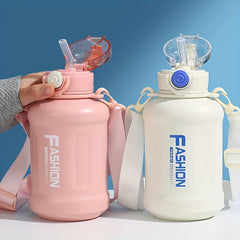 Stainless Steel Sports Water Bottle with Straw and Strap
