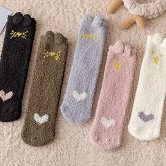 5 Pairs Heart Print Socks Cozy & Warm Women's Stockings