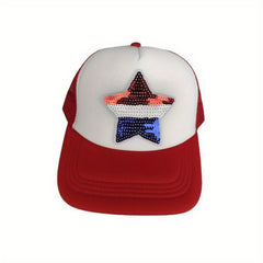 Sequin Pentagram Patch Trucker Hat Mesh Baseball Cap Unisex Sunshade Dad Hats