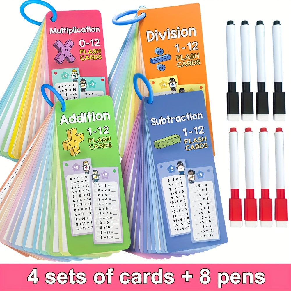 60 Sheets Math Flash Cards Set of 4, All Facts and Games, School Supplies