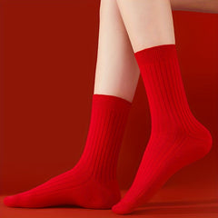 10pairs Red Year Socks Vertical Striped Mid calf Socks