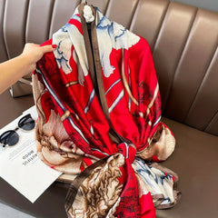 Long Silk Scarf Print Satin Shawl Wrap Cape For Women