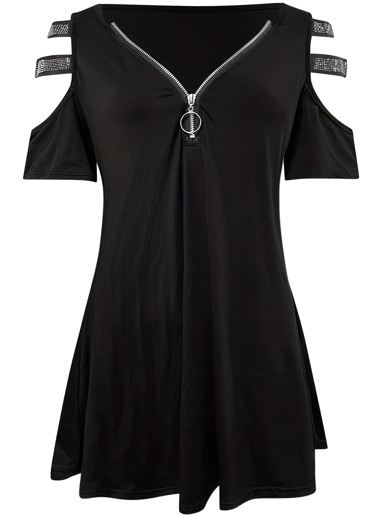 Rhinestone Cut Sleeve V Neck Dress