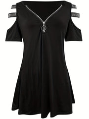 Rhinestone Cut Sleeve V Neck Dress