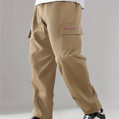 Print Drawstring Cargo Pants Loose Casual Outdoor Straight Leg