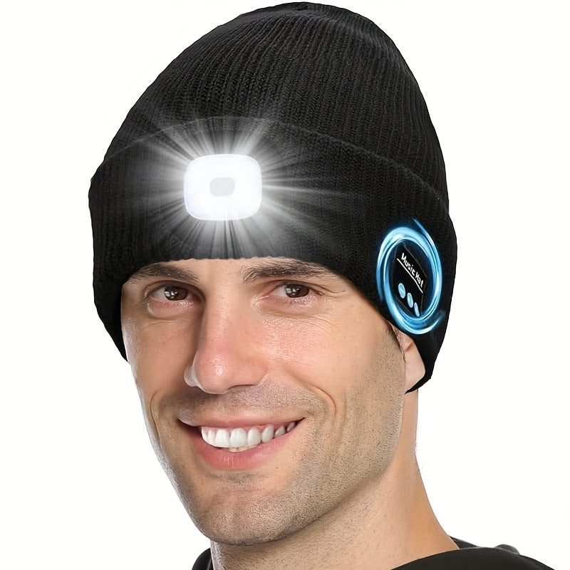 LED Light Knitted Music Cap with Headphone Speaker