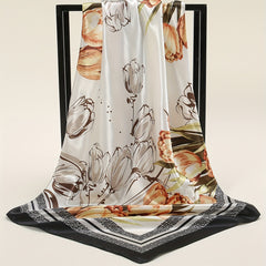 Tulip Rose Print Bandana Silk Square Scarf Head Wrap