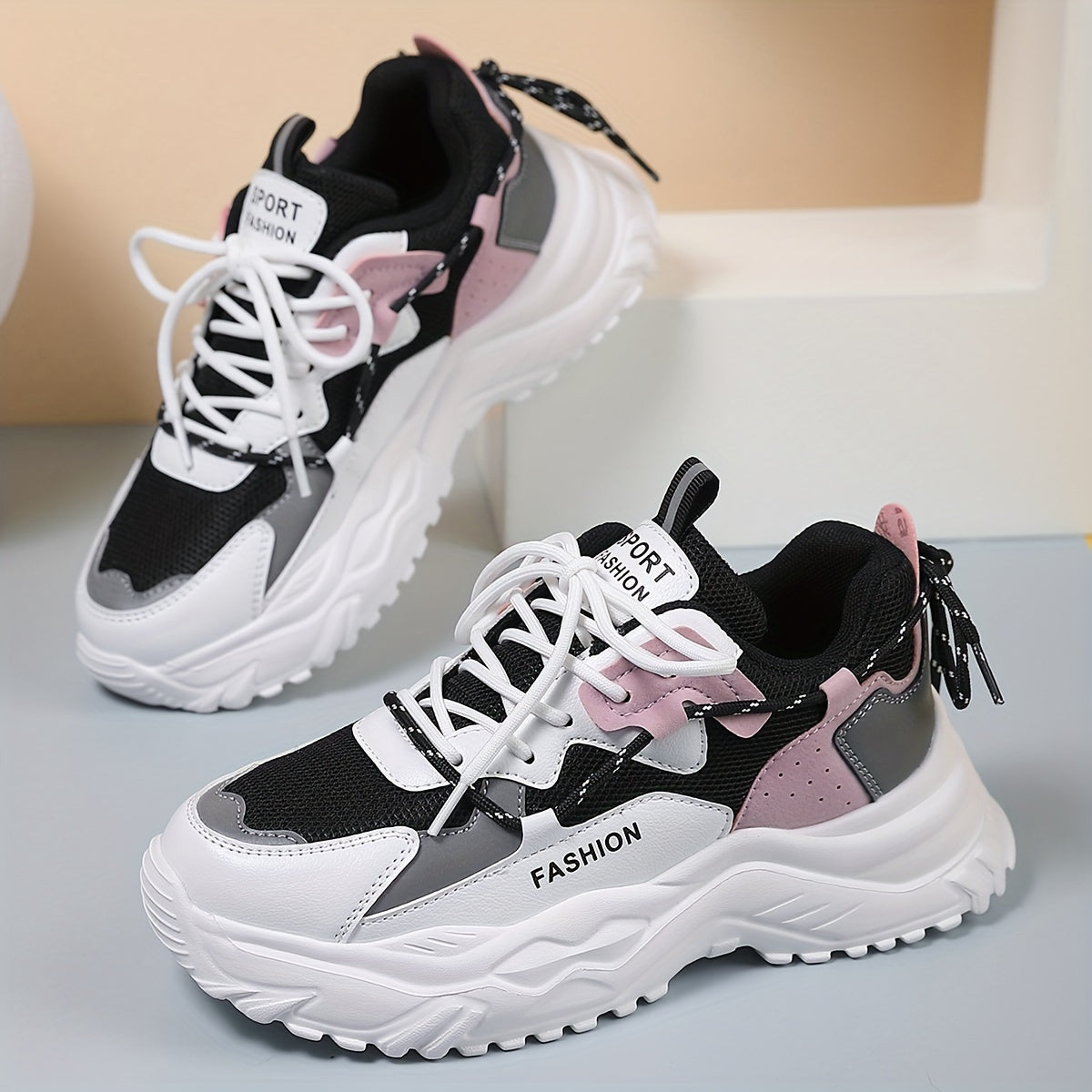 Women's Heighten Chunky Sneakers Faux Leather Comfortable Non Slip Running Shoes