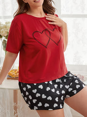 Women's Plus Heart Print Short Sleeve Tee & Shorts Pajamas Set