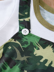 Baby Boys Short Sleeve Jumpsuit with Dinosaur Graphic