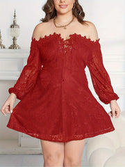 Lace Lantern Sleeve Off Shoulder Mini Dress