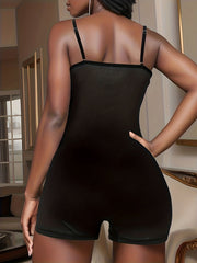 Colorblock Slip Pajama Romper Crew Neck Sleeveless Women's Lingerie & Sleepwear