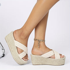 Women's Cross Strap Wedge Heeled Sandals - Slip On Platform Espadrille Shoes