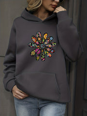 Floral Print Kangaroo Pocket Hoodie Long Sleeve Sweatshirt
