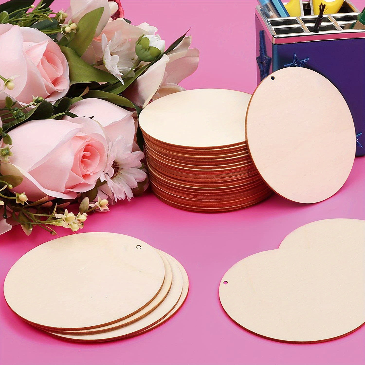 10pcs Round Wooden Hoops With Holes for DIY Crafts