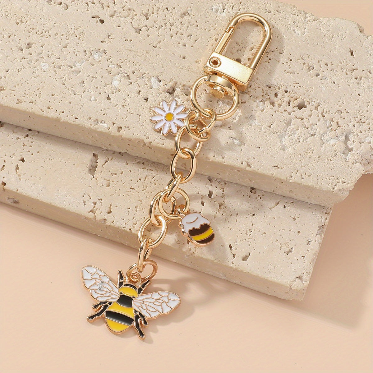 Bee Keychain Golden Chain Key Ring Pendant Ornament Women Girls