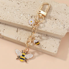 Bee Keychain Golden Chain Key Ring Pendant Ornament Women Girls