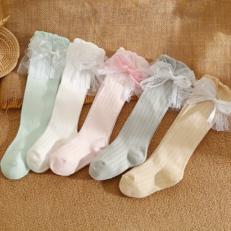 5 Pairs Girls Thin Mesh Breathable Lace Bowknot Socks for Summer