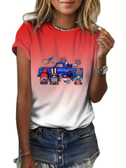 American Flag Cartoon Print Loose Short Sleeve T shirt