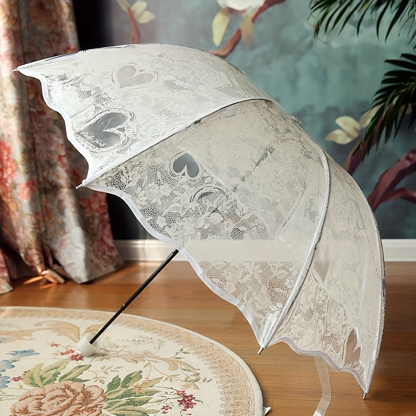 Wave Edge Retro Transparent Umbrella PVC Three Folding Arch
